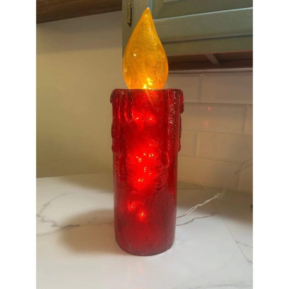 Vintage Melted Plastic Popcorn Candle Lamp Red Dripping Wax Electric 18.5 Inch